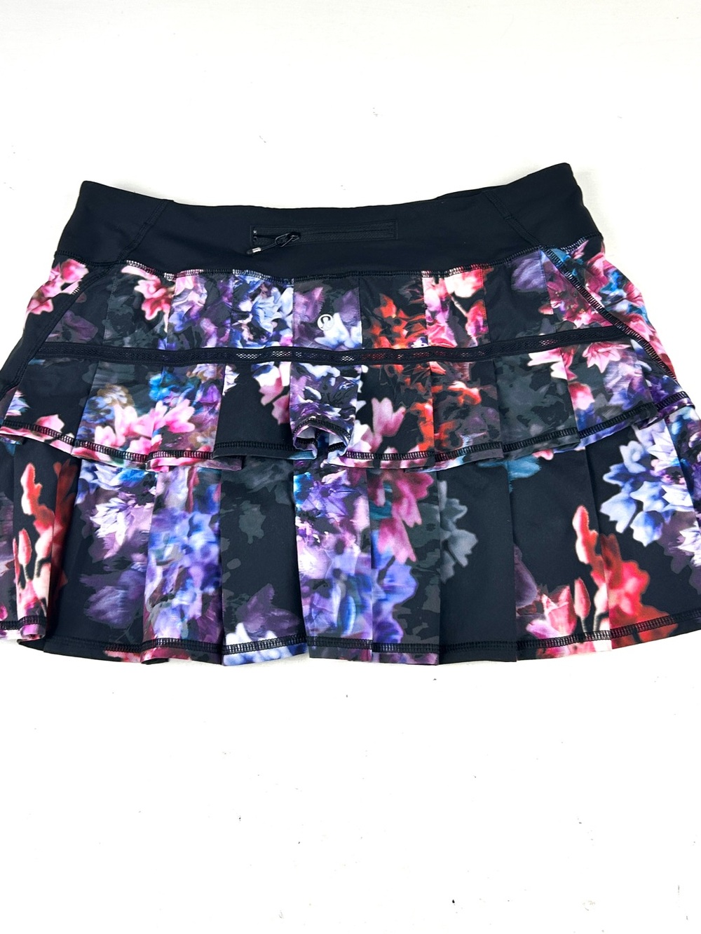 Lululemon Women's Layered Lined Mini Skirt Skirt Floral Black Size 8 Sporty - Picture 2 of 6
